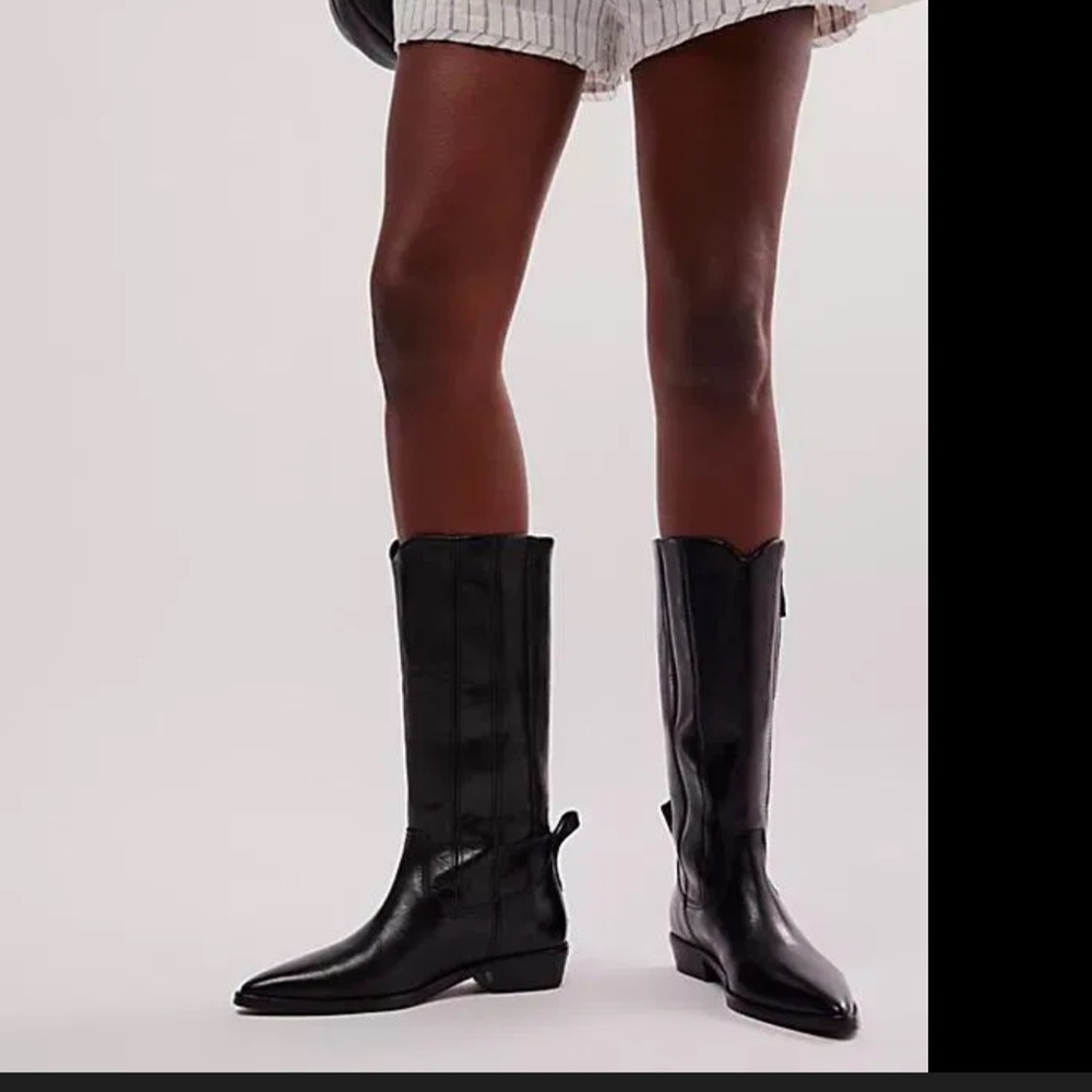 Free People Sleek Black Leather Boots - Picture 3 of 14